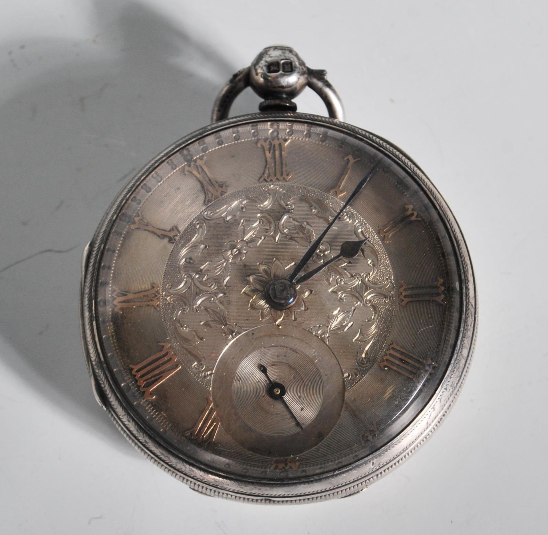 A 19th Century silver Victorian open faced pocket watch having an engine turned back with a - Bild 2 aus 6