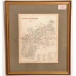 A 19th Century drawn & engraved map of Gloucestershire by J Archer Pentonville London. Framed and