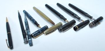 A group of eight pens to include Duroid, Stephens, Platign, Burnham etc. Including five fountain ink