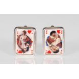 A pair of mens silver cufflinks. Sterling silver. Set with rectangular enamel panels in the form