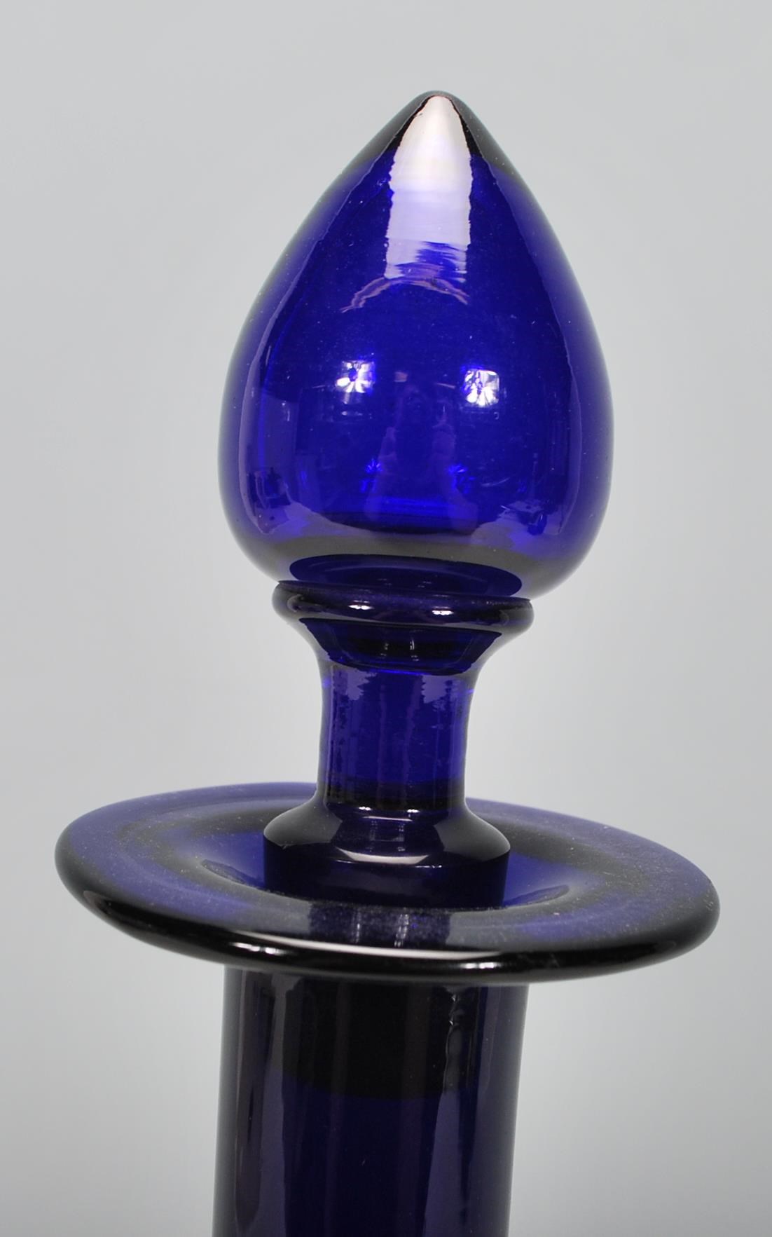 A group of Bristol blue glassware to include two decanters one of bell shaped form and the other - Image 7 of 13