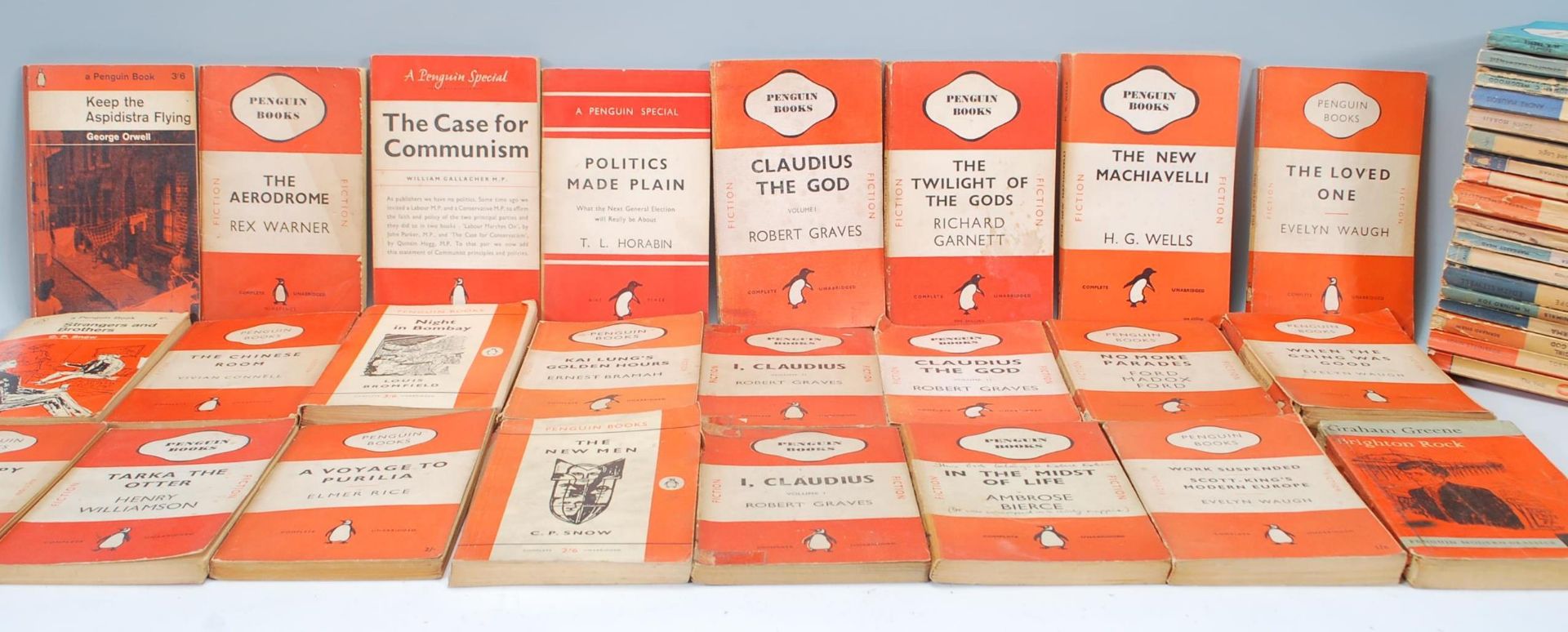 A collection of vintage paperback books by Penguin and Pelican. Various titles to include Forever