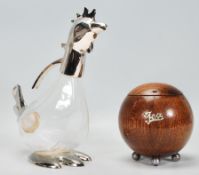 A contemporary glass and silver plated decanter / water jug modelled as a cockerel, moulded glass