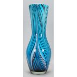 A vintage retro 20th Century glass vase of rounded body form with tapering hourglass neck having