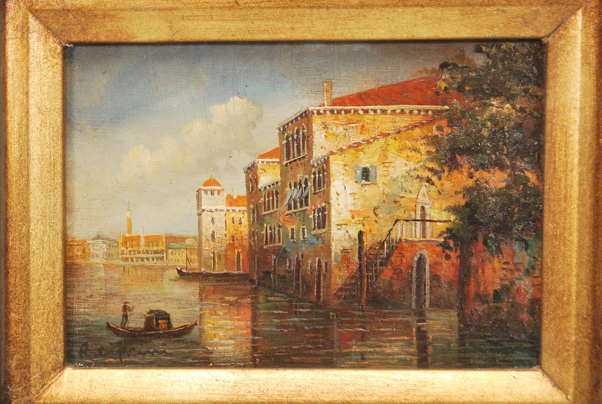 R . Cipriani. Three 20th Century oil on board paintings. Each depicting Venice canal scenes that - Image 6 of 10