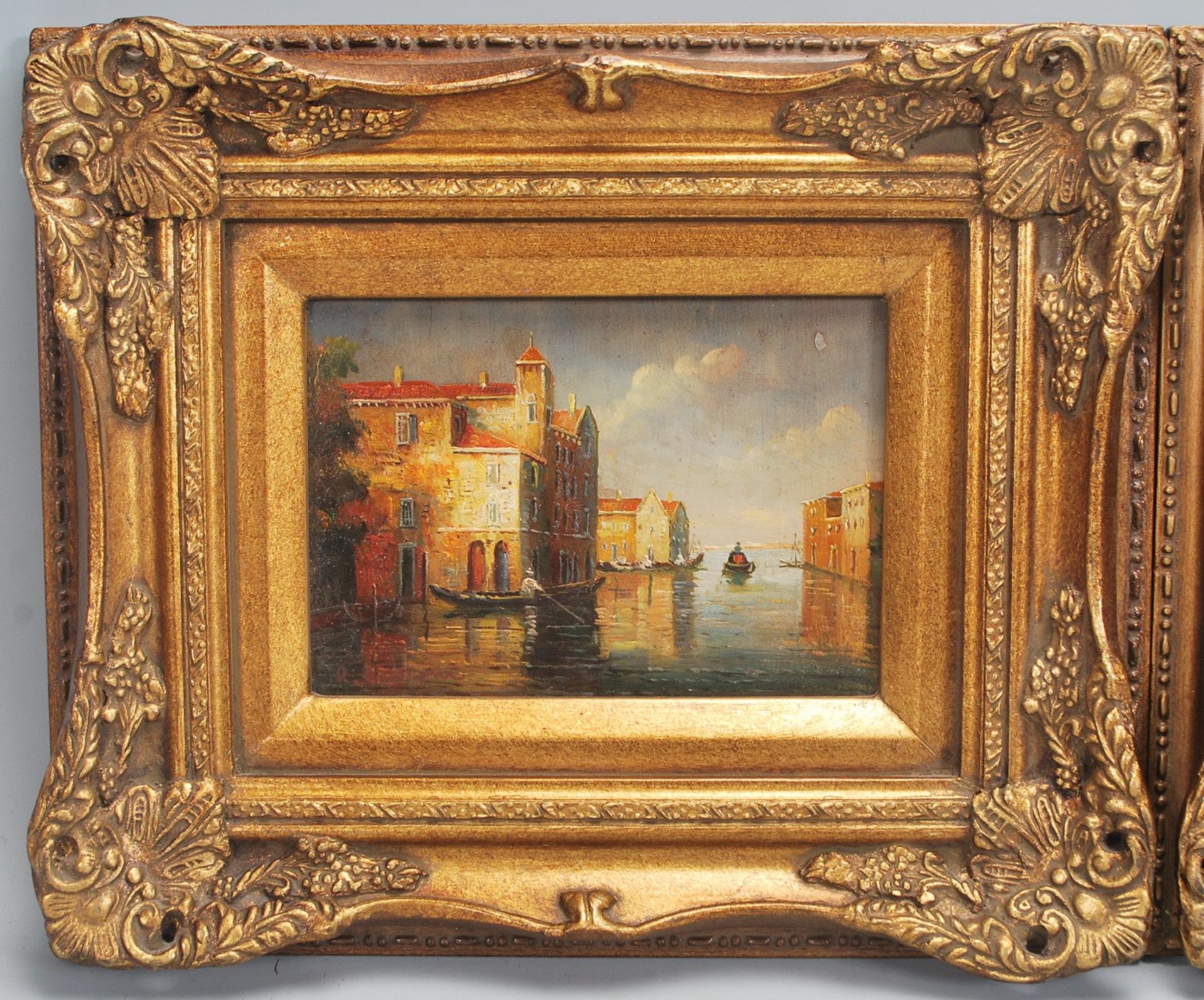 R . Cipriani. Three 20th Century oil on board paintings. Each depicting Venice canal scenes that - Image 2 of 10