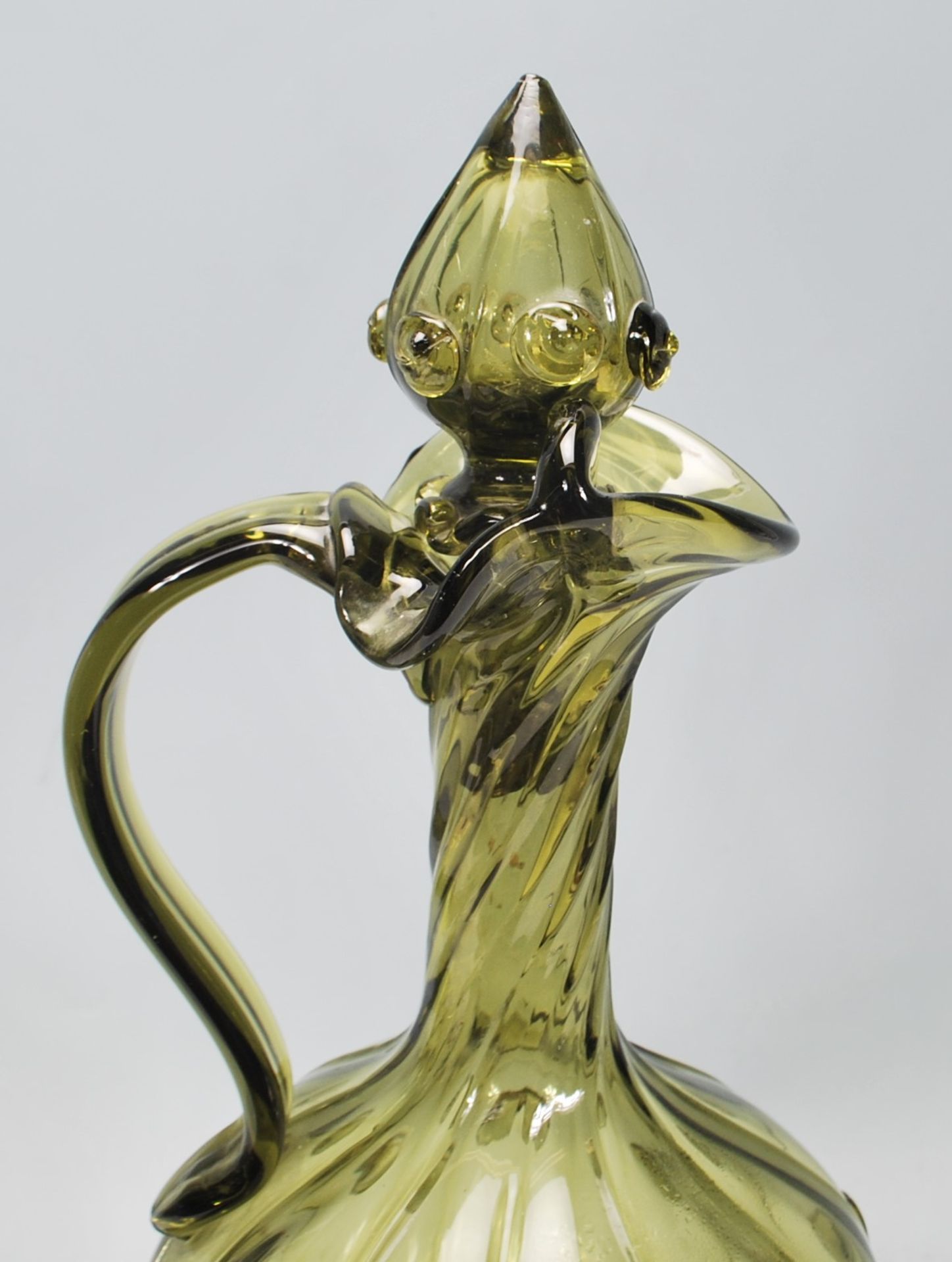 A 20th Century Murano green glass ewer jug having a reeded bulbous form body with a twisted neck, - Image 2 of 6