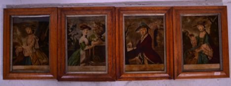 A set of 4 19th century Victorian painting / prints on glass of the four seasons. Each set within