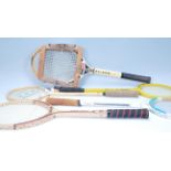 A collection of vintage wooden tennis and squash rackets to include a Rucanor Fearless , an Oliver