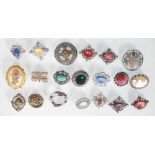 A selection of 20 assorted fashion jewellery brooches to include a celtic knot brooch set with an