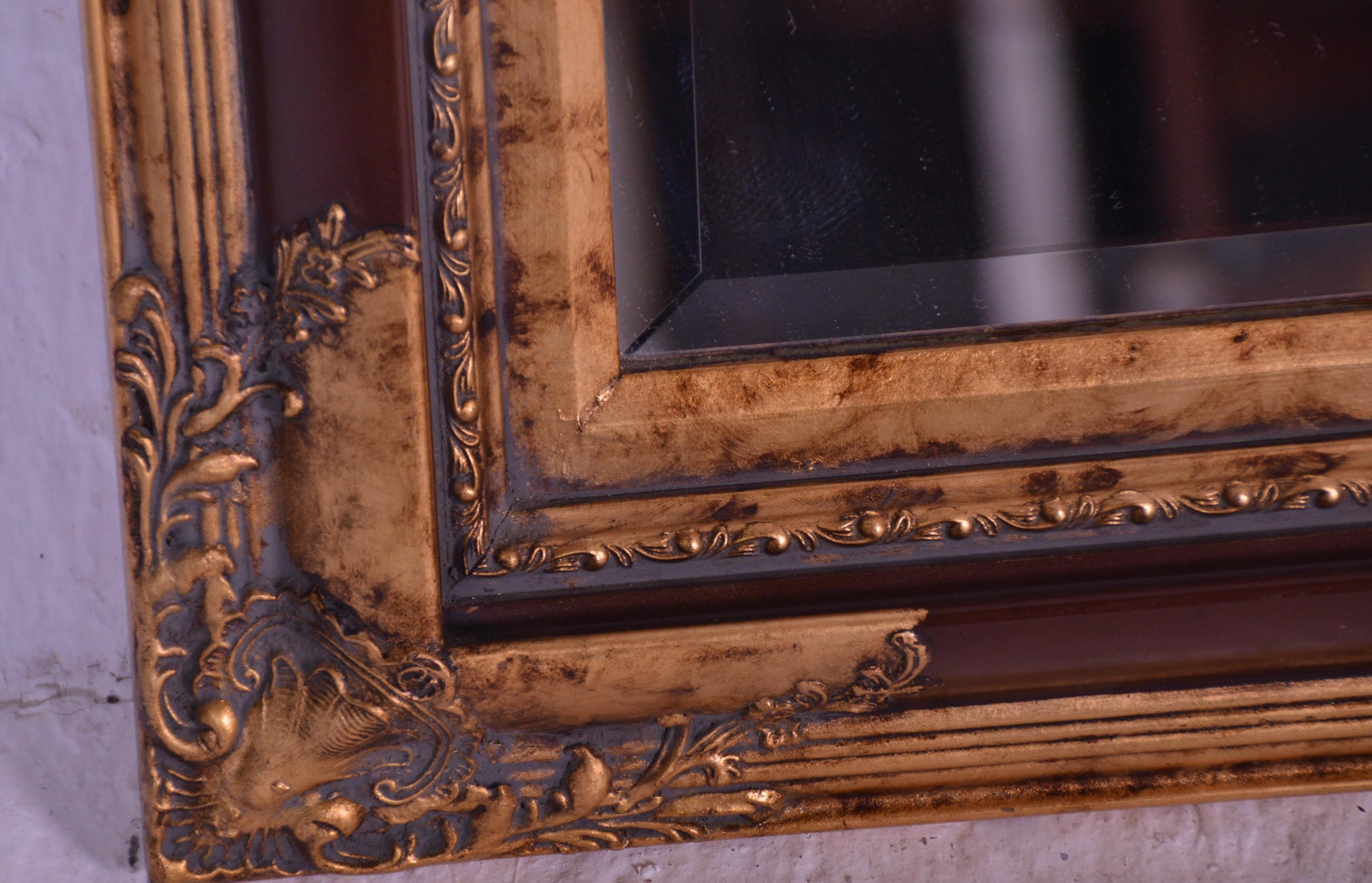 A contemporary antique style gilded and faux red lacquer overmantel wall mirror. Of rectangular form - Image 3 of 3