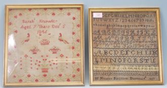 Two 19th Century Victorian needlework samplers stitched by two sisters to include one reading '