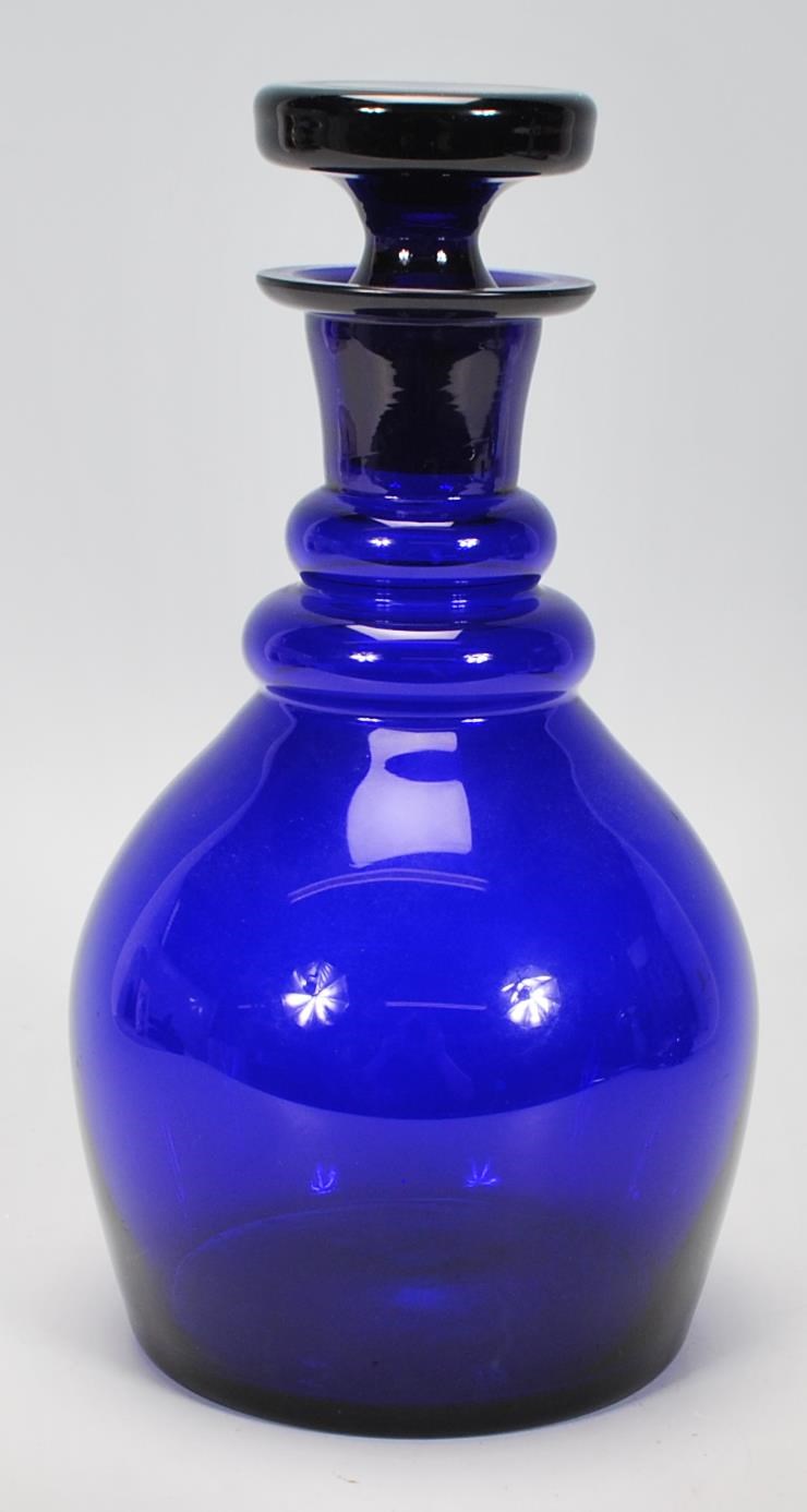 A group of Bristol blue glassware to include two decanters one of bell shaped form and the other - Image 9 of 13
