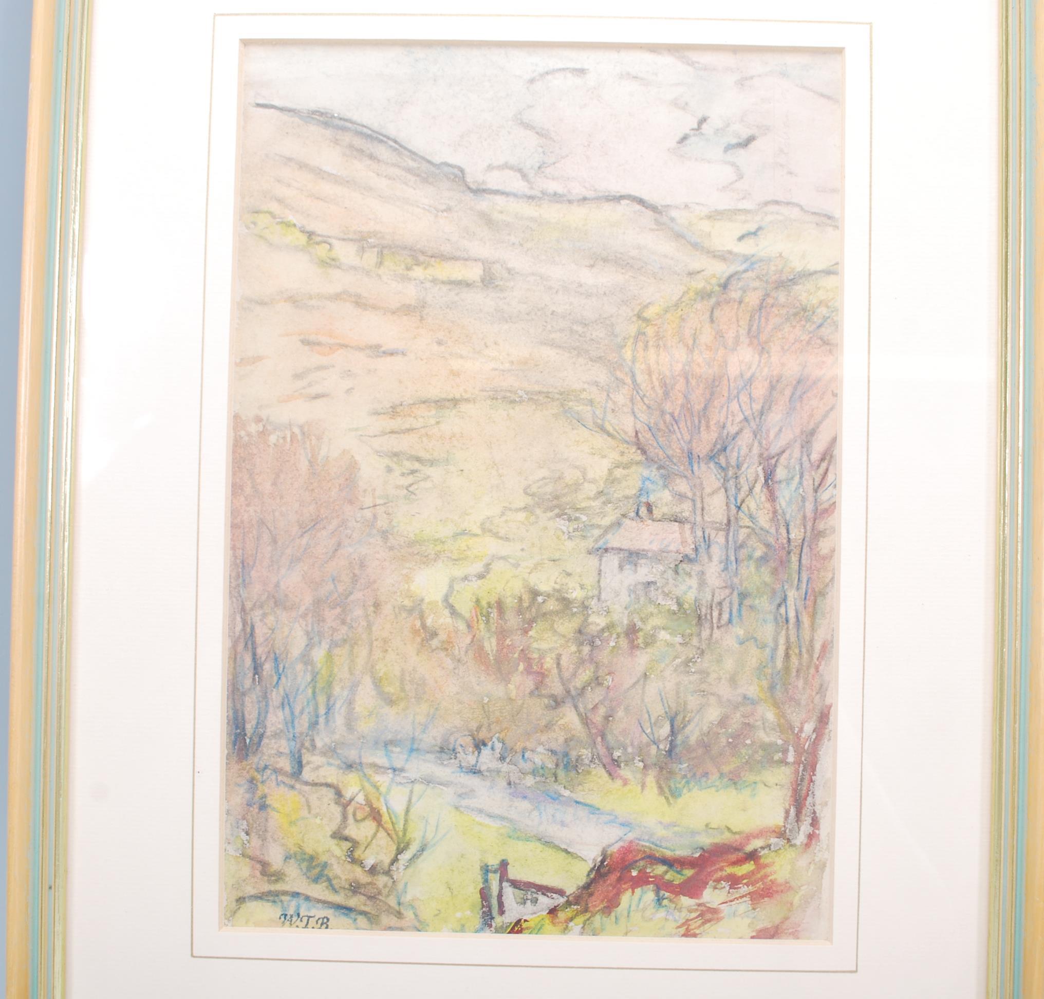 William T Brocklebank (1882-1970) - Dartmoor - An original pastel drawing depicting a cottage set - Image 2 of 5