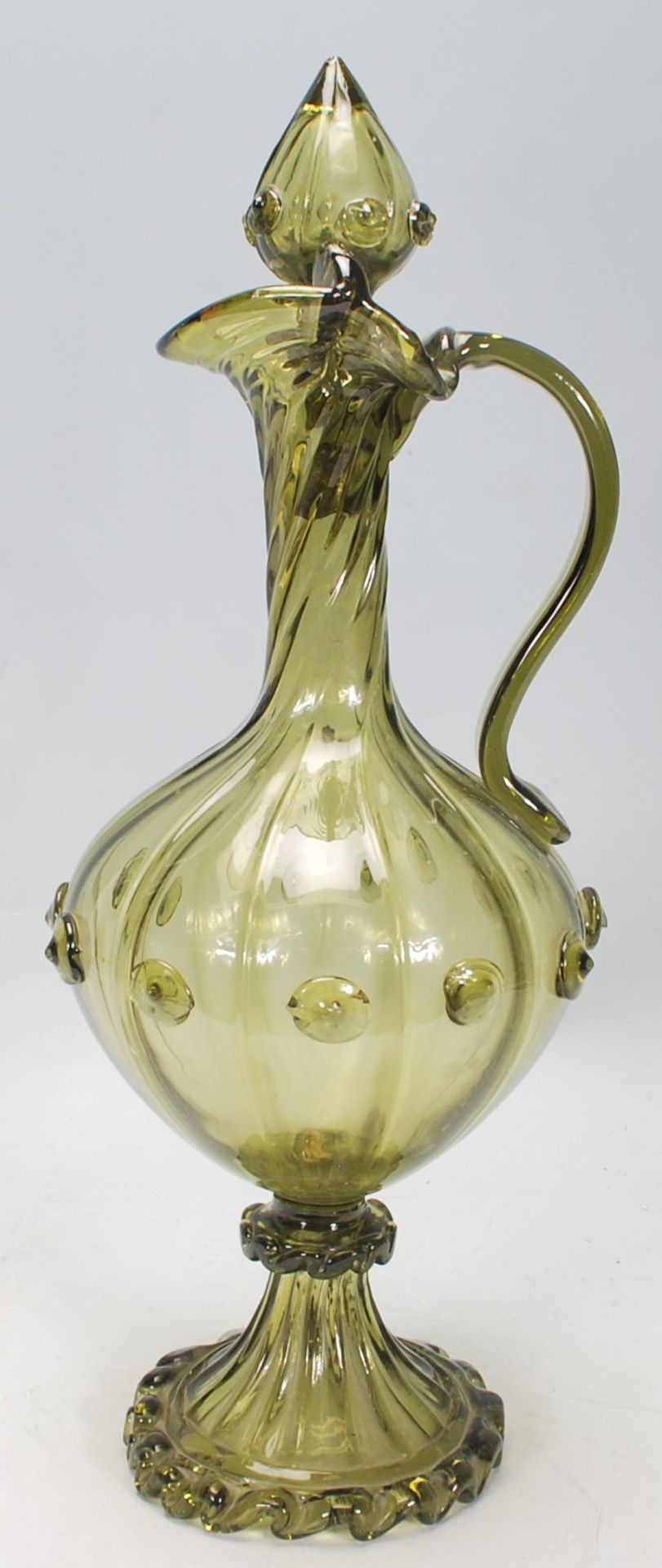 A 20th Century Murano green glass ewer jug having a reeded bulbous form body with a twisted neck, - Image 5 of 6