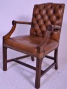 A good quality antique style brown  leather and mahogany button backed Gainsborough office / desk