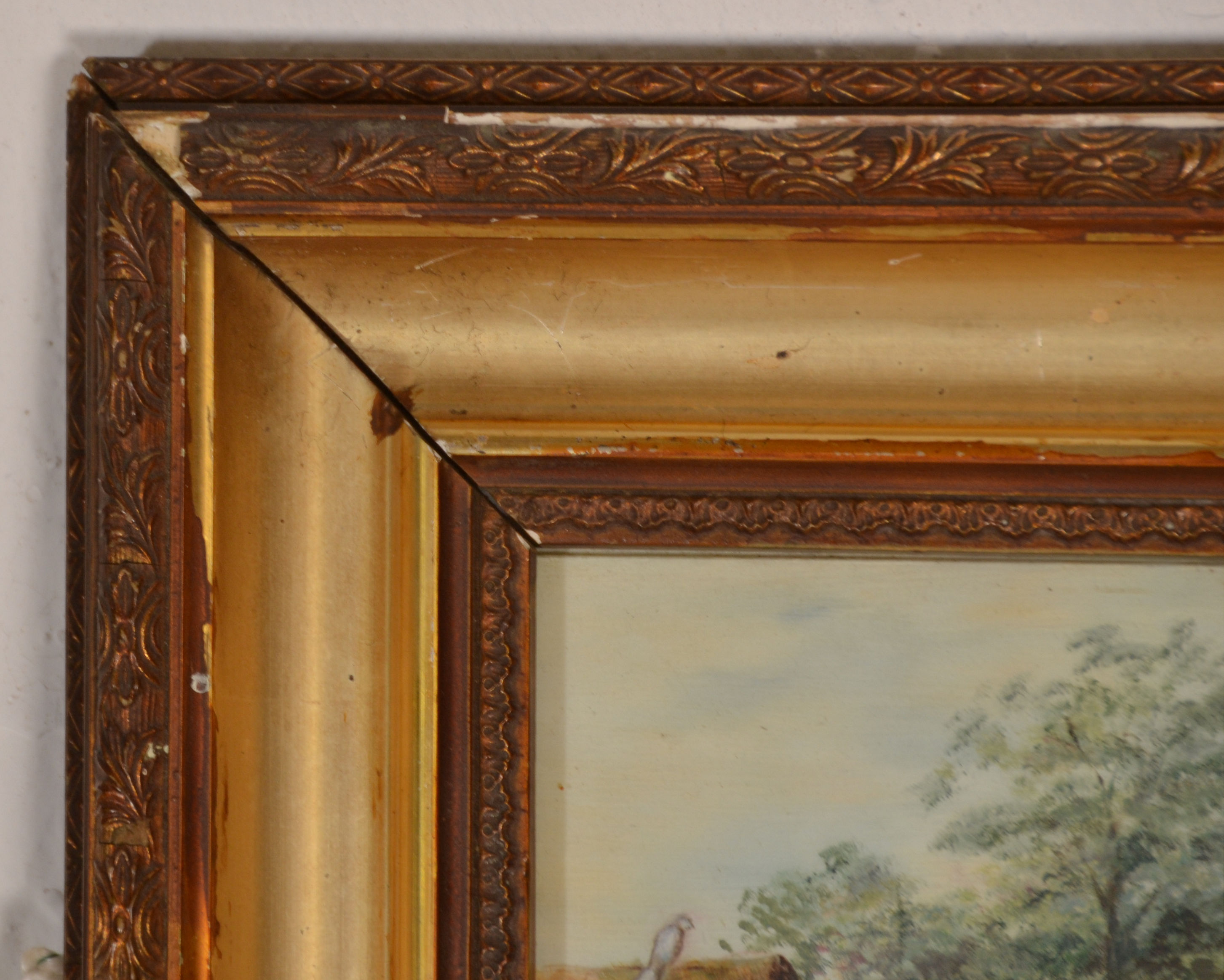 Two 20th Century framed and glazed oil on board paintings one depicting multiple boats at full - Image 4 of 6