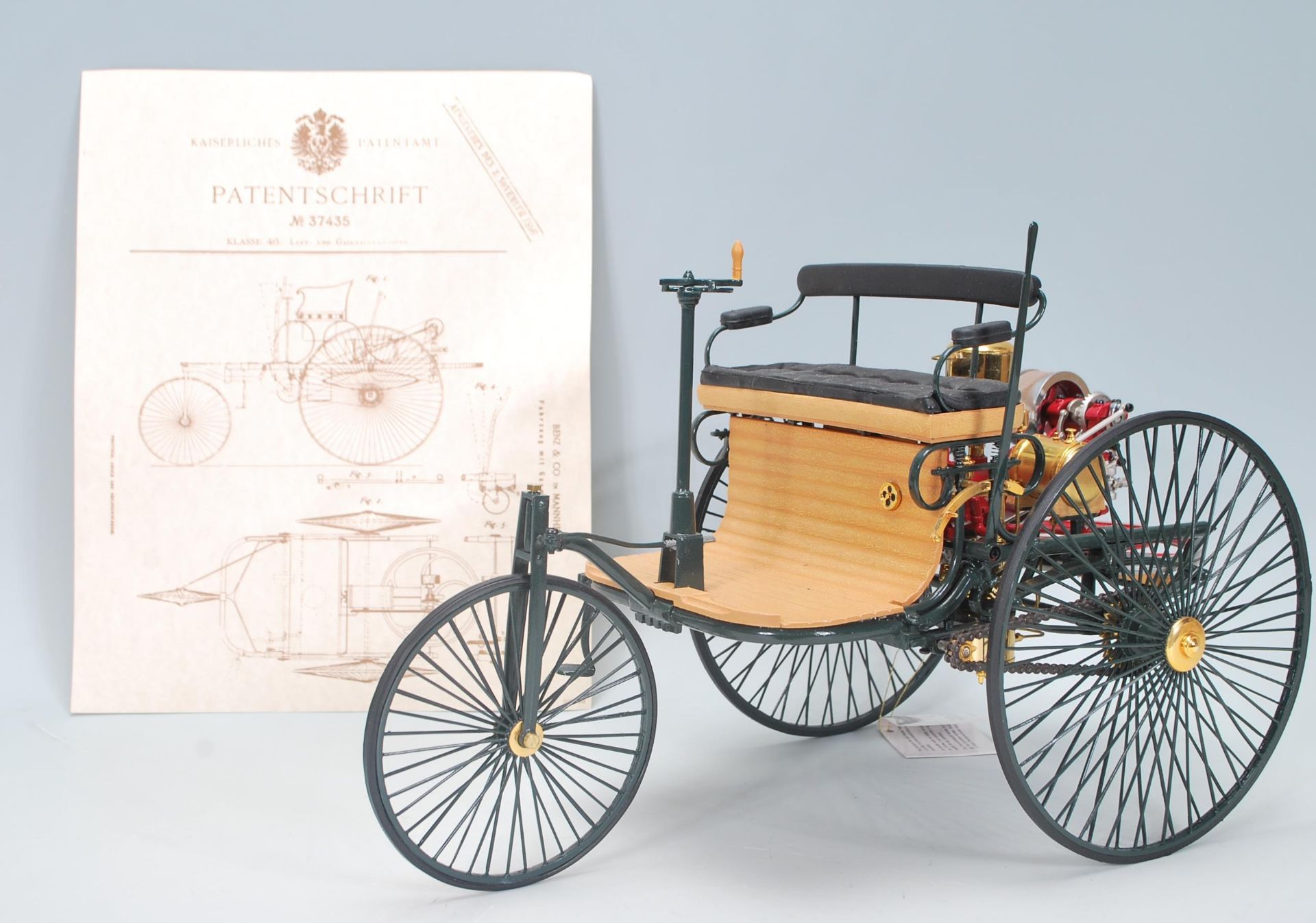 A Franklin Mint Precision Model of a Mercedes Benz 1886 patent motorwagen, Patentschrift no.37435