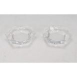 A pair of Lalique glass night light / tea light holders of hexagonal form having faceted sides and