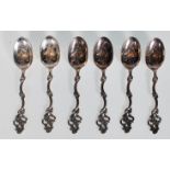 A group of six 20th Century stamped 830 silver tea spoons each having scrolled design handles with
