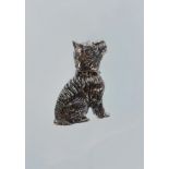 A sterling silver brooch in the form of a scottie dog. The dog sits patiently as if looking up at