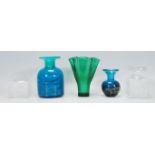 A good collection of mid 20th century vintage glass vases to include two Mdina examples, two