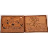 A pair of leather art wall panel pictures by Tony Browne to include one depicting galloping