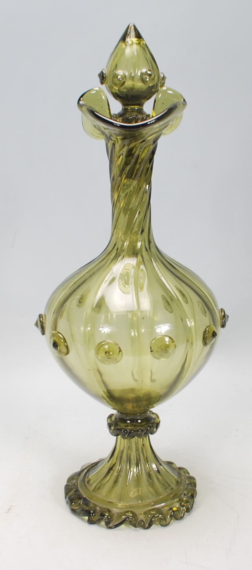 A 20th Century Murano green glass ewer jug having a reeded bulbous form body with a twisted neck, - Image 6 of 6