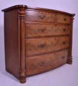 A 19th Century Victorian mahogany bow front of drawers. Two short over three long drawers having