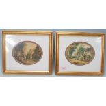 Two 19th Century colour oval Baxter style prints depicting village street scenes including one