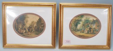 Two 19th Century colour oval Baxter style prints depicting village street scenes including one
