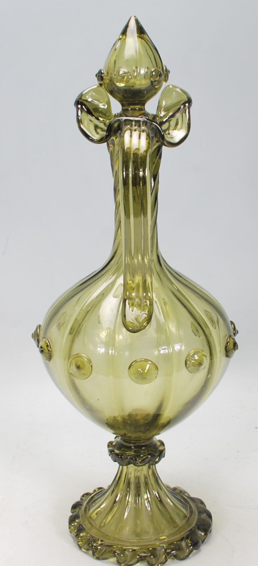 A 20th Century Murano green glass ewer jug having a reeded bulbous form body with a twisted neck, - Image 4 of 6