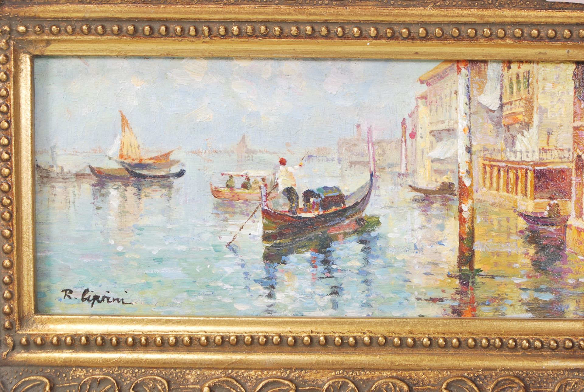 R . Cipriani. Three 20th Century oil on board paintings. Each depicting Venice canal scenes that - Image 9 of 10