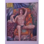 A 20th century amateur oil on board portrait painting nude study of a female in an abstract