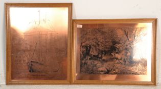 Two 20th Century copper pictures to include a Charlotte Rhodes sailing ship picture and one entitled
