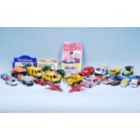 A collection of vintage diecast toy cars and vehic