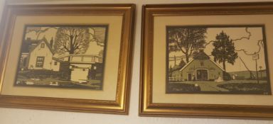 12. A pair of early 20th century woodblock prints