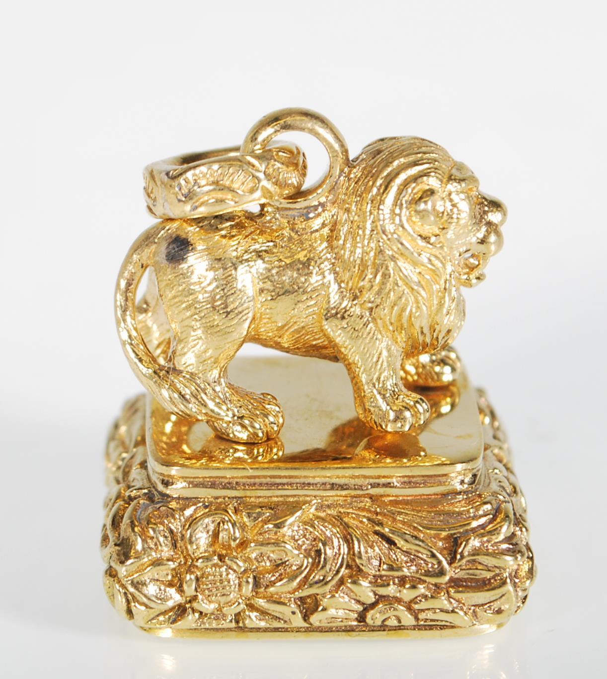 A brass seal of square form having a lion mount at - Image 3 of 7
