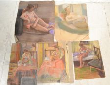 A group of six mid 20th Century pastel nudes depic