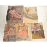 A group of six mid 20th Century pastel nudes depic