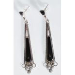 A pair of Art Deco style silver and marcasite drop