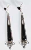 A pair of Art Deco style silver and marcasite drop