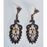 A decorative pair of silver and marcasite drop ear