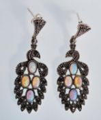 A decorative pair of silver and marcasite drop ear