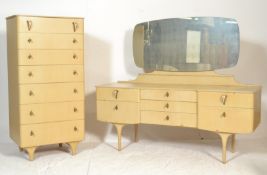 A mid century bleached oak wood bedroom suite comp