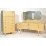 A mid century bleached oak wood bedroom suite comp