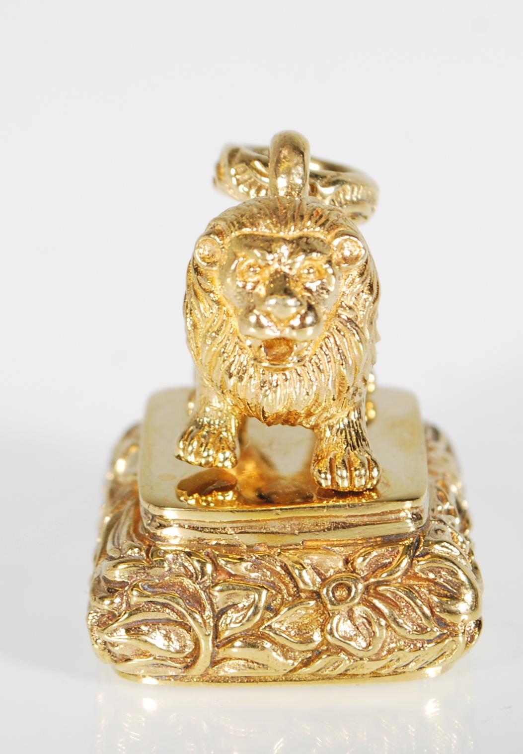 A brass seal of square form having a lion mount at - Image 2 of 7