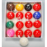 A box of vintage 20th Century snooker balls in the