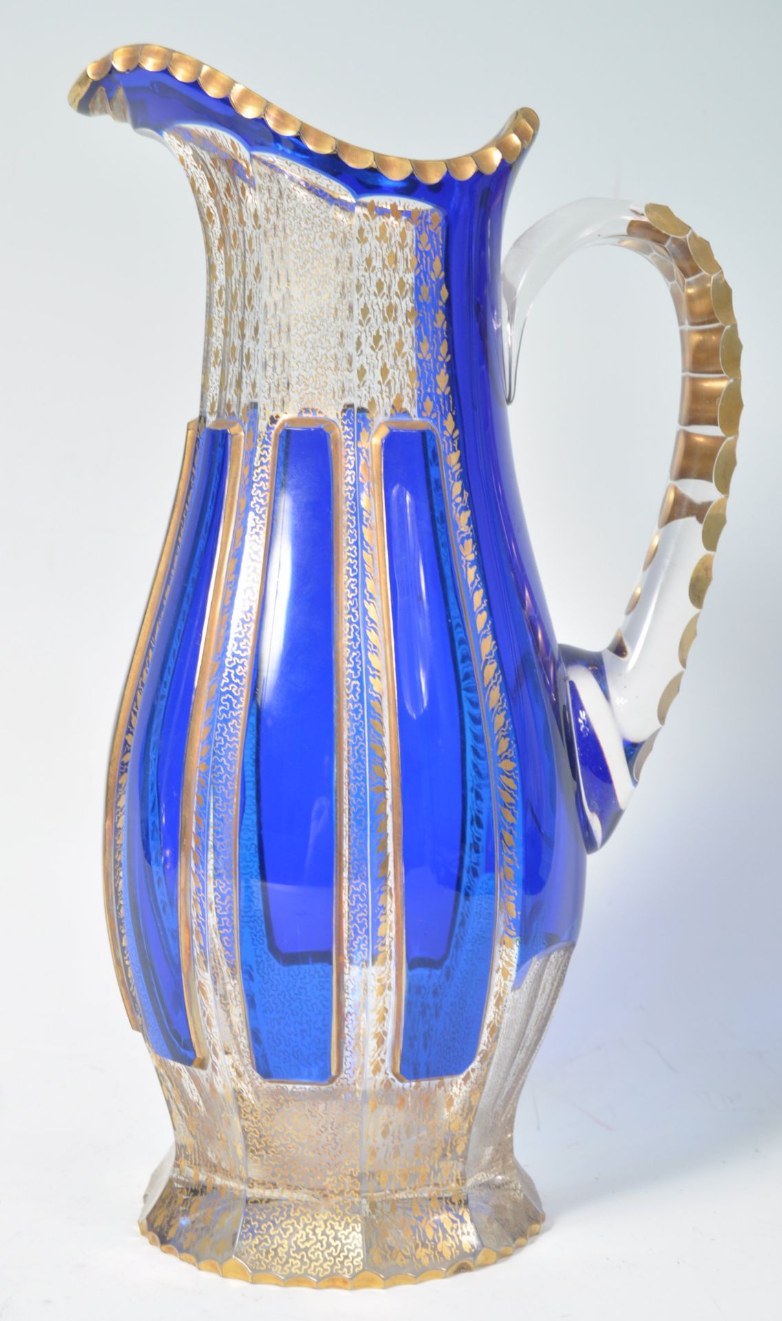 19TH CENTURY COBALT AND GILT BOHEMIAN GLASS JUG