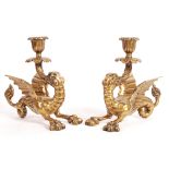 PAIR OF 18TH CENTURY BRONZE MEDIEVAL STYLE CANDLESTICK HOLDERS